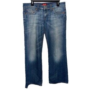Women's Vintage Indian Rose Wide Leg Loose Fit Denim Blue Jeans 32 X 33 Low Rise